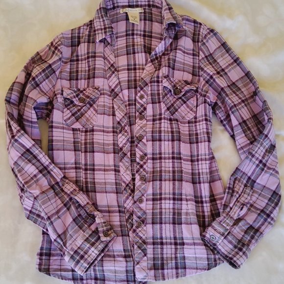 Y2K Charlotte Russe Medium Plaid Flannel Long Sleve Button Down Shirt Pockets! - Picture 9 of 11